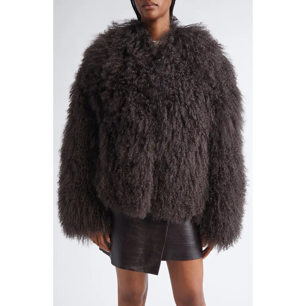 Stand Studio Curly Genuine Shearling Jacket in Dark Grey at Nordstrom, Size 2 Us | Nordstrom