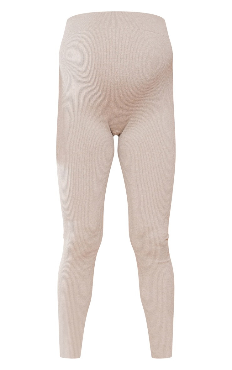 Maternity Moss Sand Ribbed Leggings | PrettyLittleThing UK