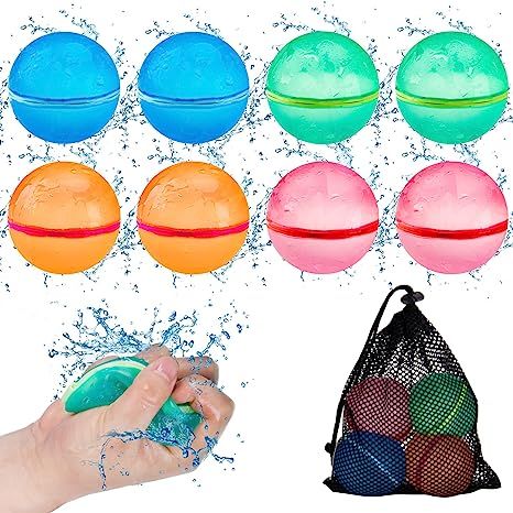Water Balloons Reusable Quick Fill Self-Sealing, 8PCS Silicone Water Balls Water Toys for Kids Ag... | Amazon (US)