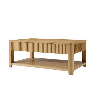 Jadida Francisco Modern 48'' W Oak Veneer Fluted Solid Wood Coffee Table with 2 Drawer | Wayfair North America