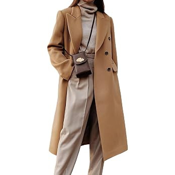 Womens Long Wool Coats Fall Winter Double Breasted Trench Coat Peacoat | Amazon (US)