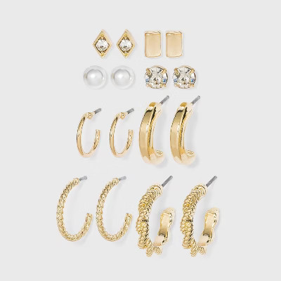 Multi Gold Hoops and Cubic Zirconia Stud Earring Set 8pc - A New Day™ | Target
