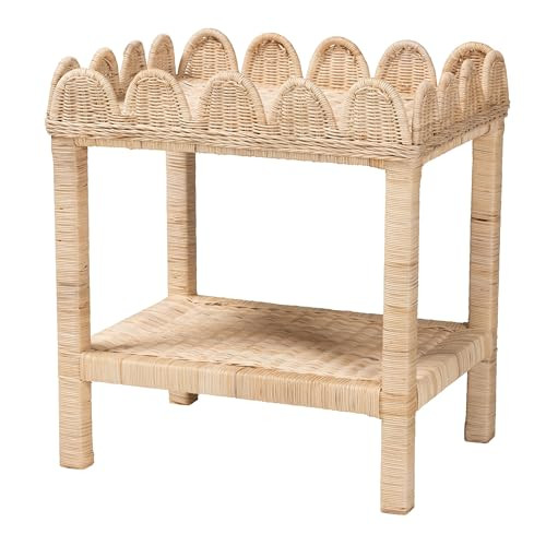 bali & pari Sumana Scallop Natural Rattan Side Table, 2-Tier | Amazon (US)
