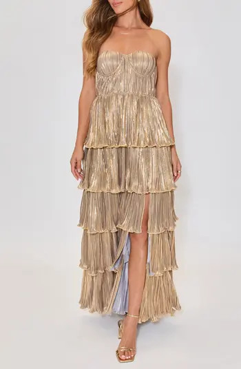 VICI Collection Gilded Age Metallic Plissé Tiered Strapless Gown | Nordstrom | Nordstrom