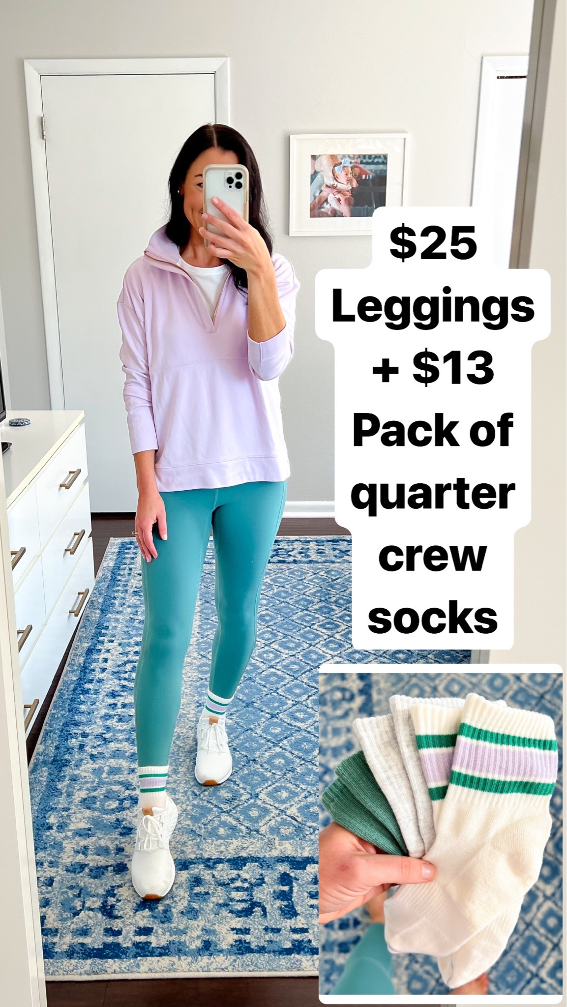 Very excited about these new quarter crew socks!! I love the green, purple, and neutral grey and they are so warm and cozy paired with leggings. The socks are under $13 for the pack of 3 and leggings are only $25 with pockets! 

Sizing:
Lavender pullover runs a bit big/oversized. I wear an XS. Super soft, would make an excellent holiday gift! 
Leggings fit TTS, I’m wearing M.
Socks fit TTS.

Women’s activewear, mom outfit, ootd, casual style, winter fashion, Christmas gifts, gifts for her, gift ideas for mom, sister, friend, Old Navy, Amazon 

#LTKSeasonal #LTKGiftGuide #LTKfindsunder50