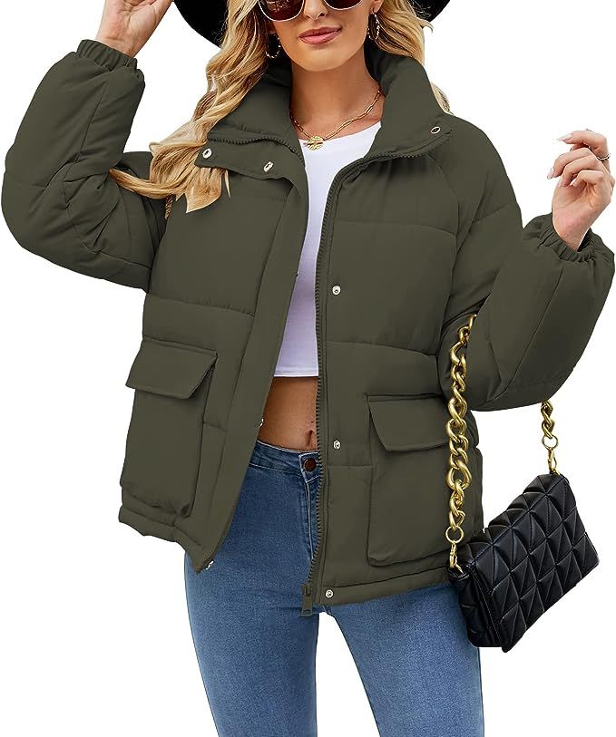 ZROZYL Women's Winter Puffer Jacket Long Sleeve Oversized Zipper Quilted Down Coats Outerwear | Amazon (US)