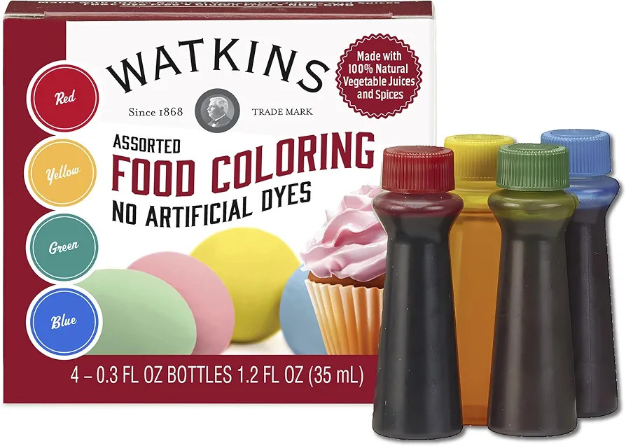 Watkins Assorted Food Coloring, 1 Each Red, Yellow, Green, Blue, Total Four 0.3 oz bottles, 4 Cou... | Amazon (US)