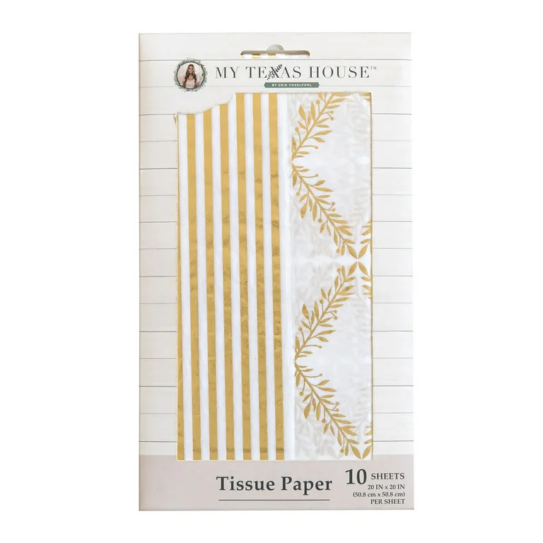 White and Gold Foil Gift Tissue Paper, 10 Sheets, by My Texas House | Walmart (US)
