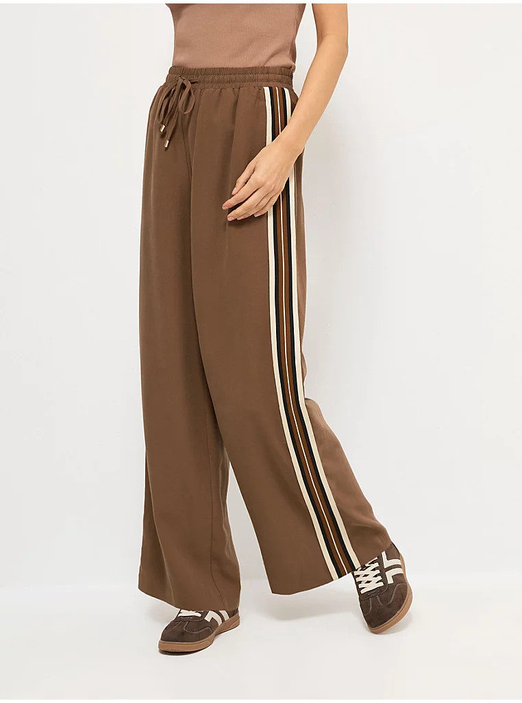 Light Brown Side Stripe Wide Leg Trousers | George