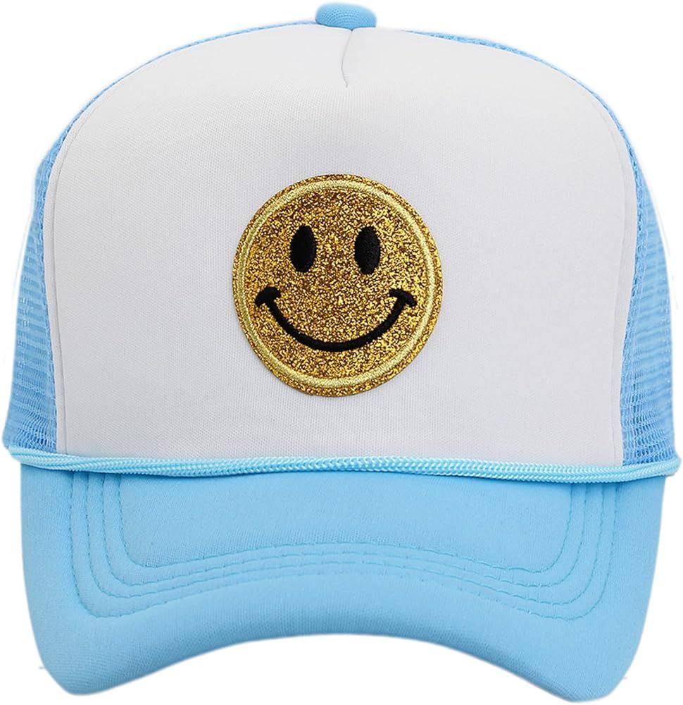 jnpemvq Yellow Glitter Smiley Face Trucker Hat,Adjustable Snapback Closure High Crown Foam Mesh B... | Amazon (US)