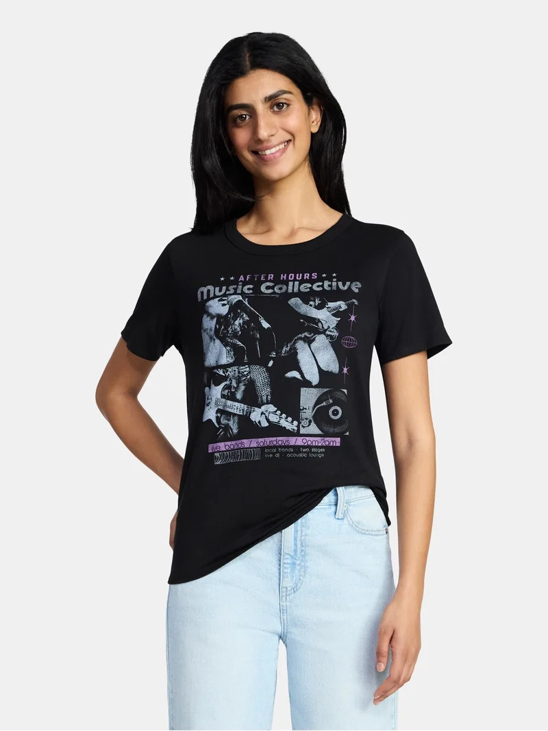 Music Collective Women's Graphic Everyday Tee with Short Sleeves, Sizes XXS-XXL | Walmart (US)