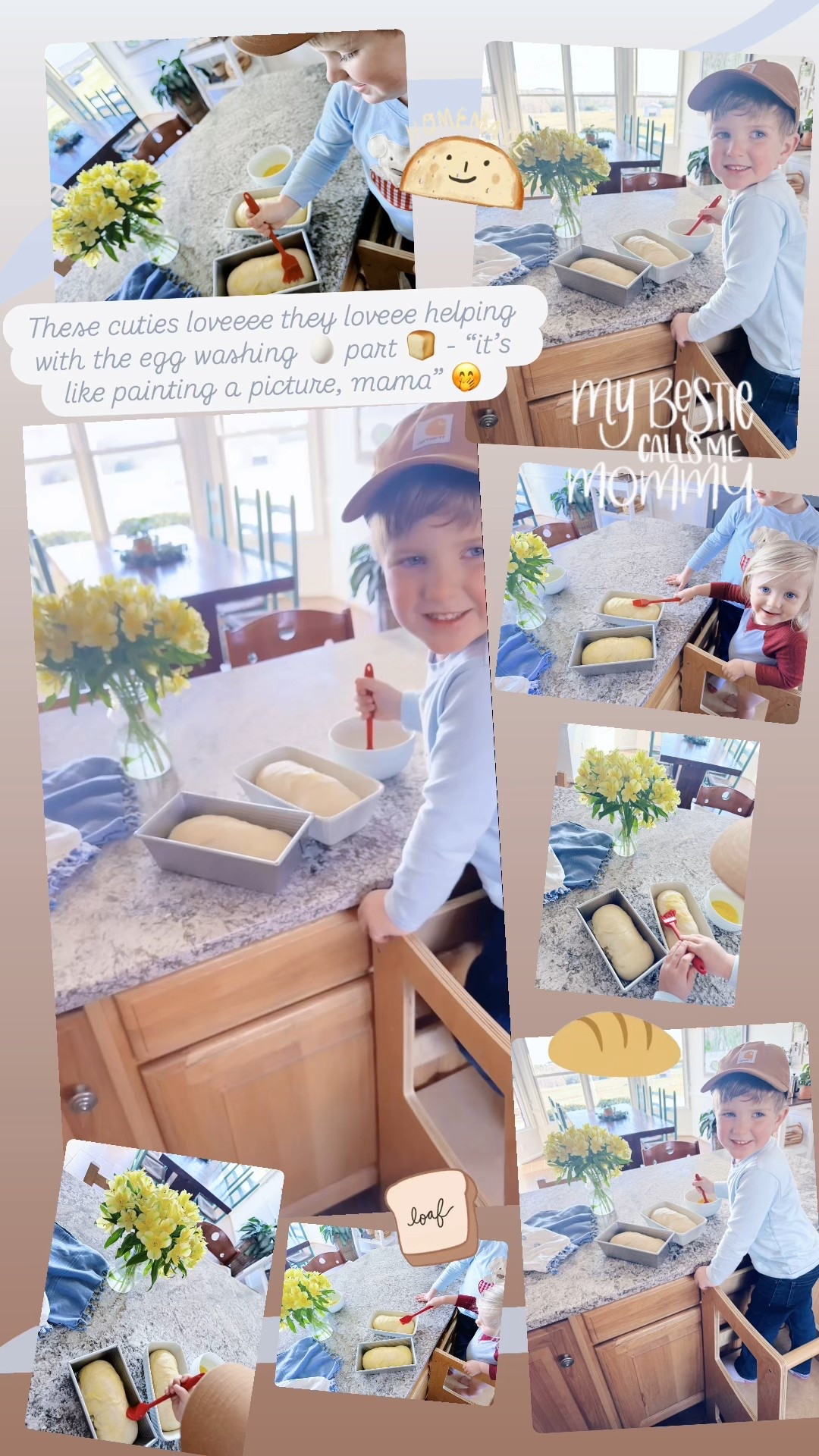 These cuties loveeee they loveee helping with the egg washing 🥚 part 🍞 - “it’s like painting a picture, mama” 🤭