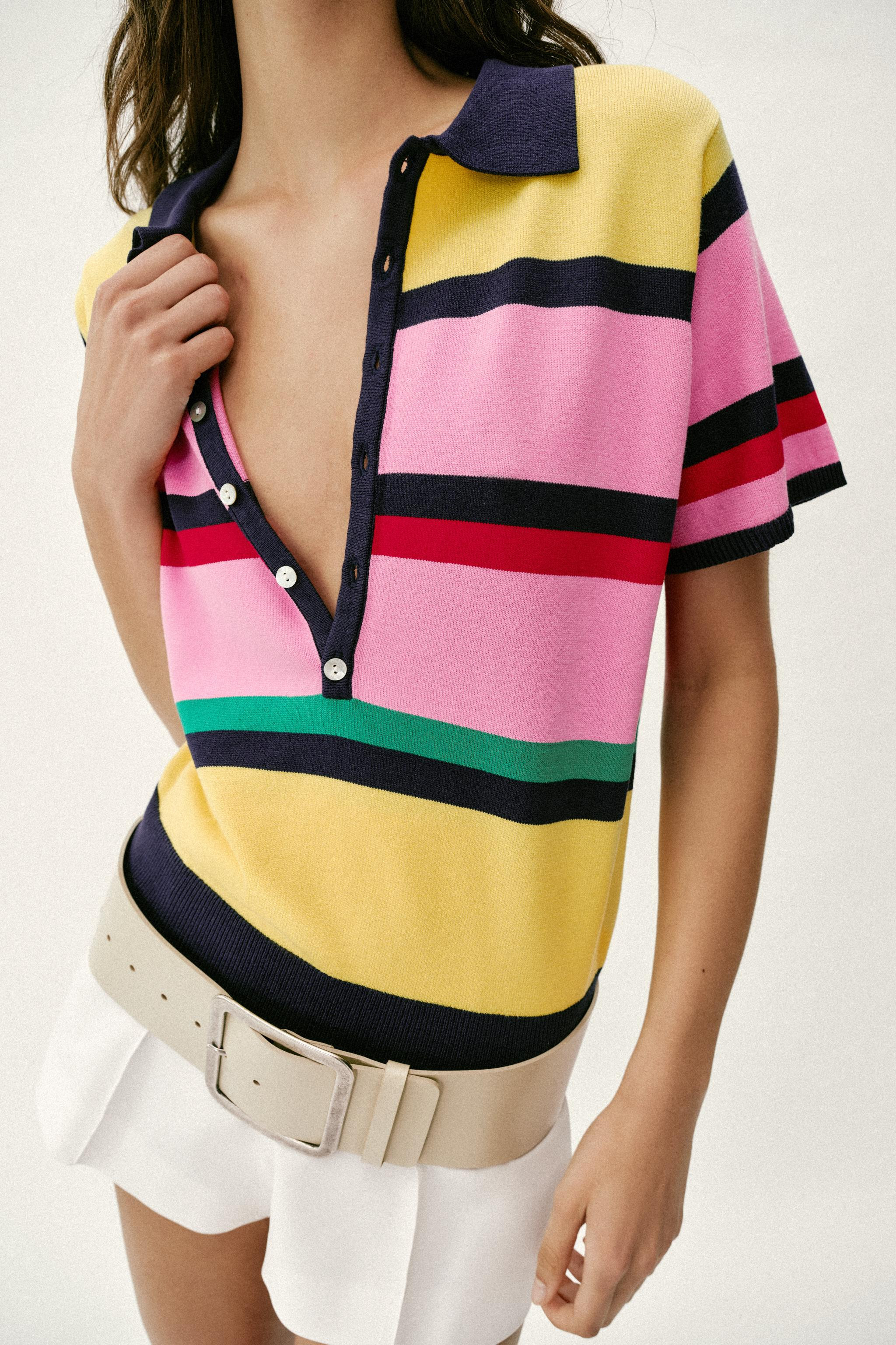 STRIPED KNIT POLO TOP | Zara US