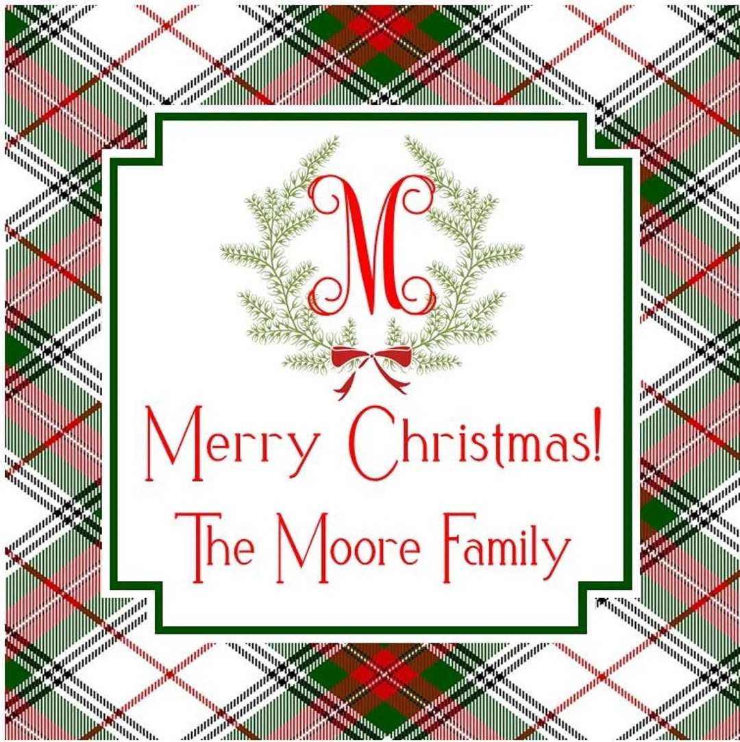 Preppy Christmas Tartan Wreath Sticker, Gift Enclosure, Tag, Address Label - Set of 24 - Etsy | Etsy (US)