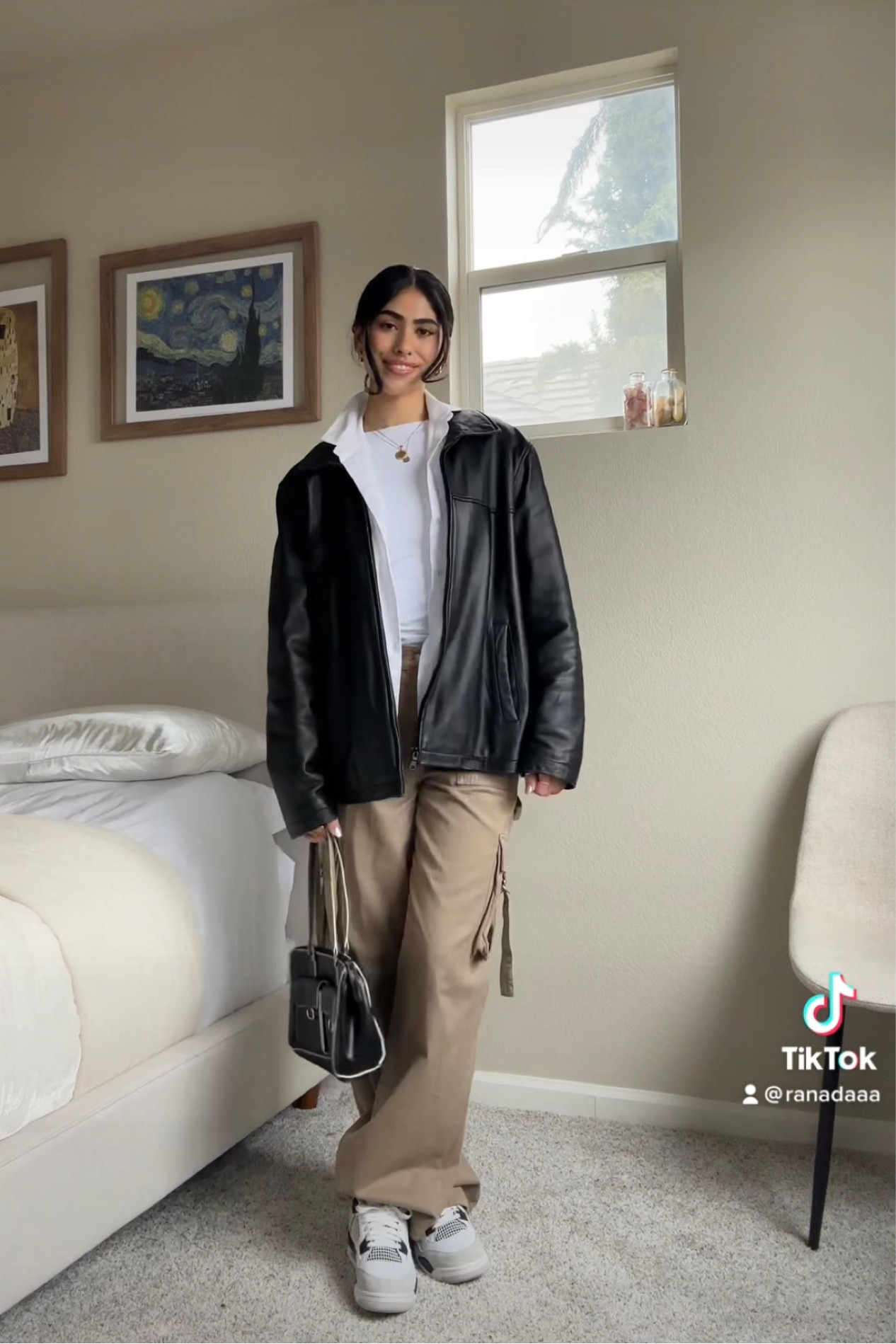 oversized outfit | cargo pants - button up - oversized leather jacket - jordan 4 military black

#LTKfit #LTKstyletip #LTKFind