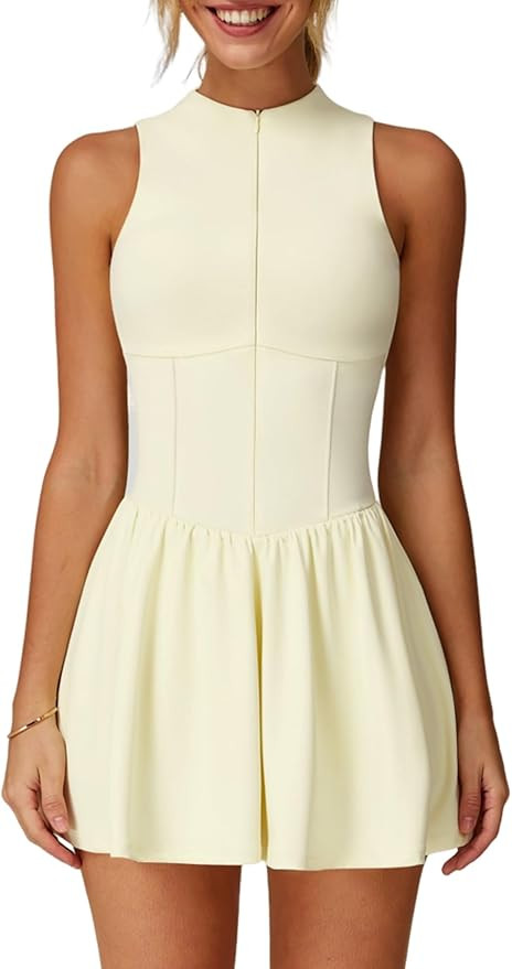 QBGJTD Womens Tennis Golf Dress with Built-in Bra Shorts Zipper Slim Fit A-line Hem Skirt Athleti... | Amazon (US)