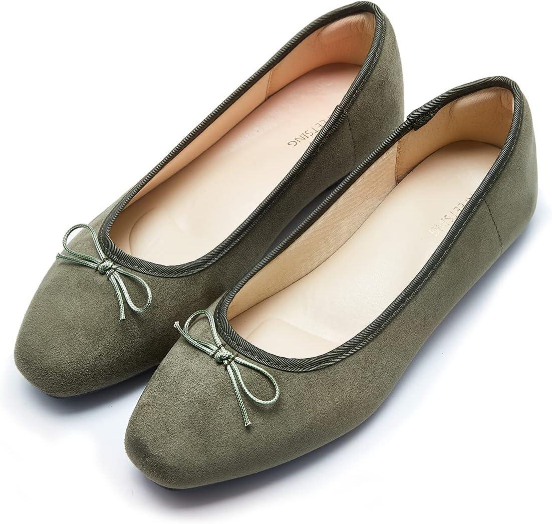 Women's Round Toe Ballet Flats Comfortable Bow Dressy Flats Shoes for Women | Amazon (US)