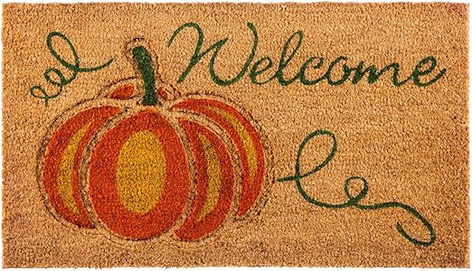 Evergreen Welcome Debossed Pumpkin Heavy Duty Coir Doormat | Made of 100% Natural Coconut | Orang... | Amazon (US)