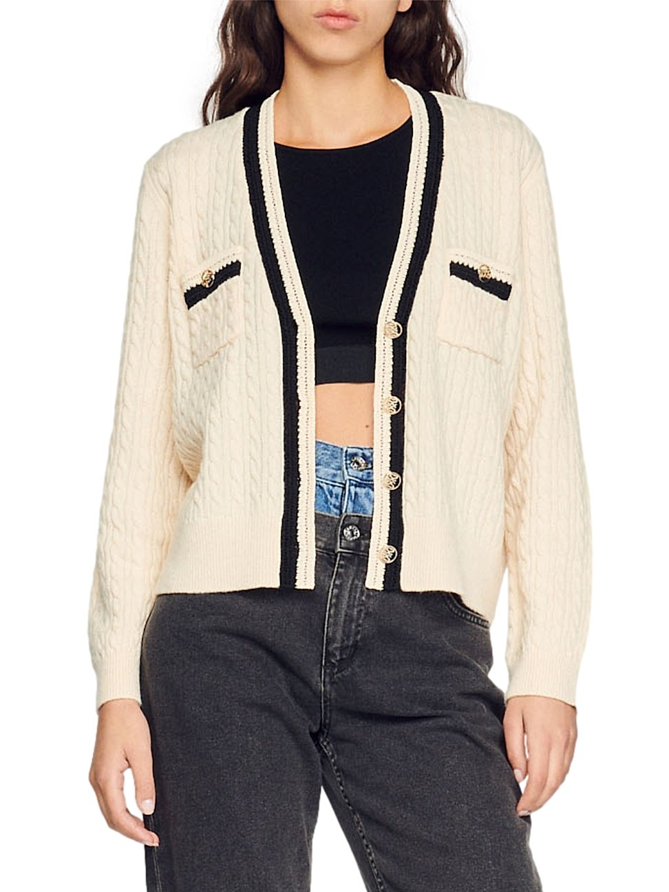 Women's Mercredi Wool Cable-Knit Cardigan - Ecru - Size Large | Saks Fifth Avenue