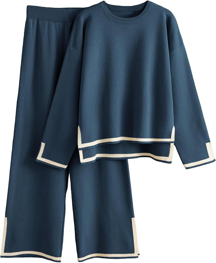 Tanming Women's 2 Piece Outfits Long Sleeve Knit Sweater Top Wide Leg Pants Lounge Sets Tracksuit... | Amazon (US)