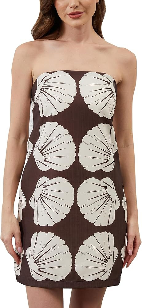 Women Strapless Mini Tube Shell Dress Sexy Bodycon Spaghetti Strap Mini Dresses Going Out Short P... | Amazon (US)