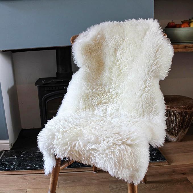 Sheepskin Natural Fluffy Real Sheep Skin Fur Rug 2 x 3 White Single Pelt Nursery Bedroom Area Rug... | Amazon (US)