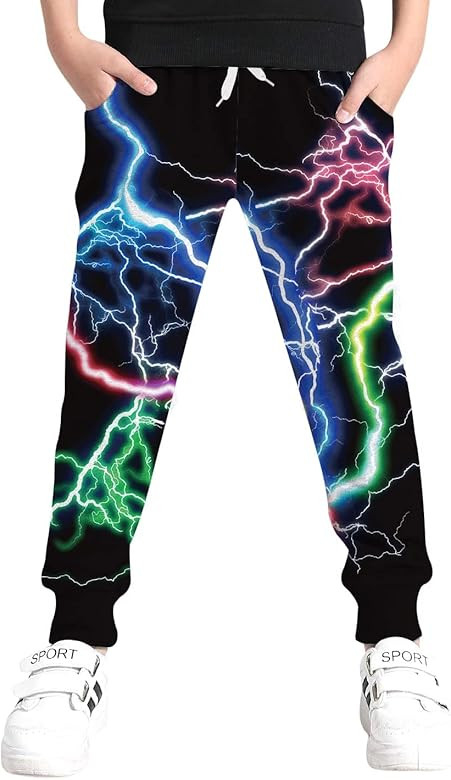 UNICOMIDEA 6-16T Boys Pants Girls Funny Joggers Sports Sweatpants with Drawstring | Amazon (US)