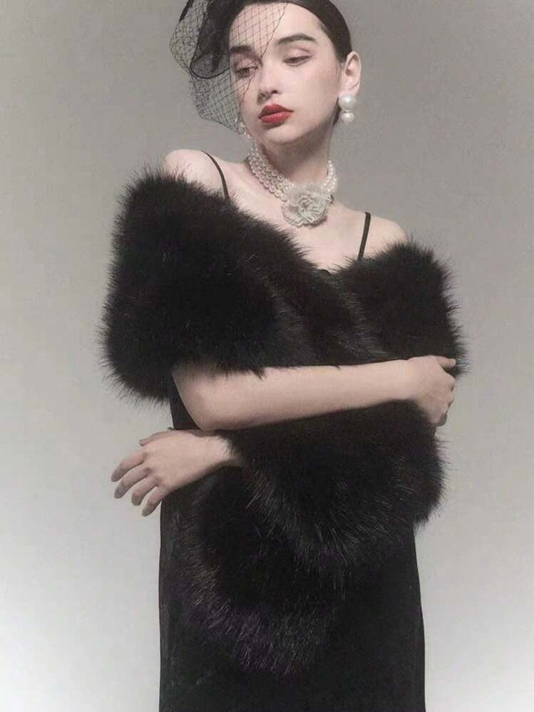 1pc Women's Faux Fox Fur Shawl/Wrap For Wedding, Festival Dress, Easy-Matching Shawl/Cape, Elegan... | SHEIN