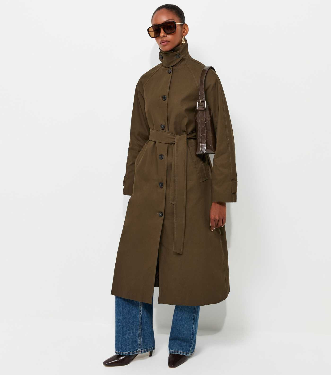 Dark Khaki Cotton Funnel Neck Car Coat | New Look | New Look (UK)