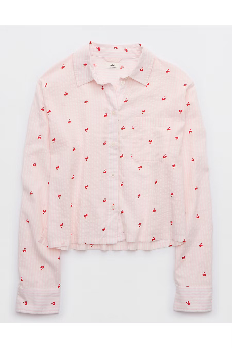 Aerie Off-Duty Seersucker Pajama Shirt Women's Bloom XXS | American Eagle Outfitters (US & CA)