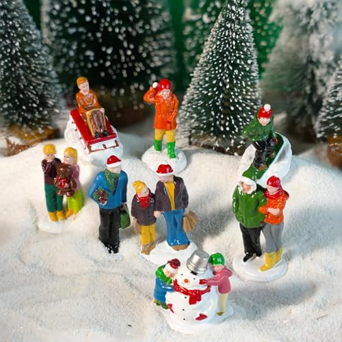 Rileryan 8 PCS Miniature Christmas Town People Figurines Village Sets for Christmas Collectible Decorations Accessories | Amazon (US)