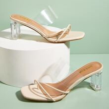 Toe Post Clear Strap Heeled Mule Sandals | SHEIN