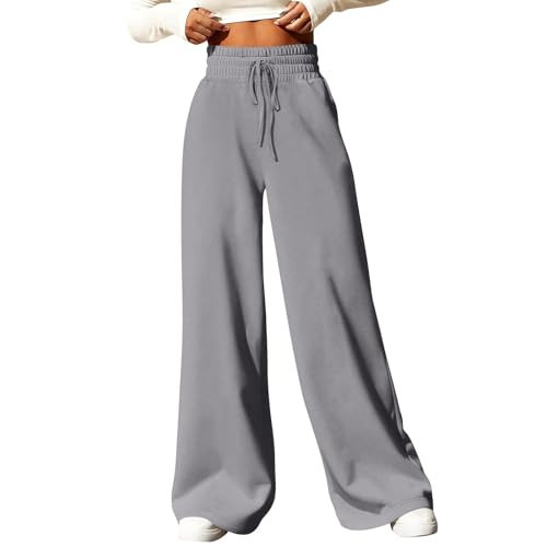 Wide Leg Pants Women Summer Drawstring High Waisted Straight Leg Baggy Sweatpants Casual Lightweight Joggers with Pockets Wide Leg Sweat Pants for Womens Petite Sweatpants for Women Dark Gray | Amazon (US)