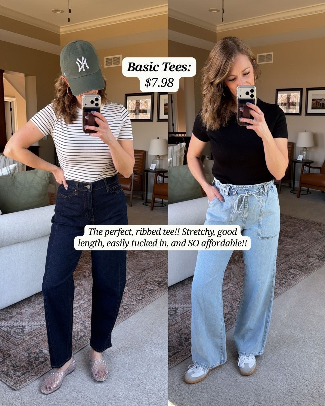 The perfect ribbed tea from Walmart! Stretchy, good length, easily tucked in, and so affordable!!

#LTKootd #LTKOver40 #LTKgrwm