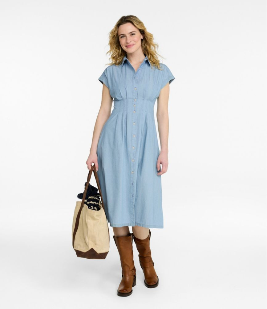 Women's Signature Pleated Midi Dress, Chambray | L.L. Bean