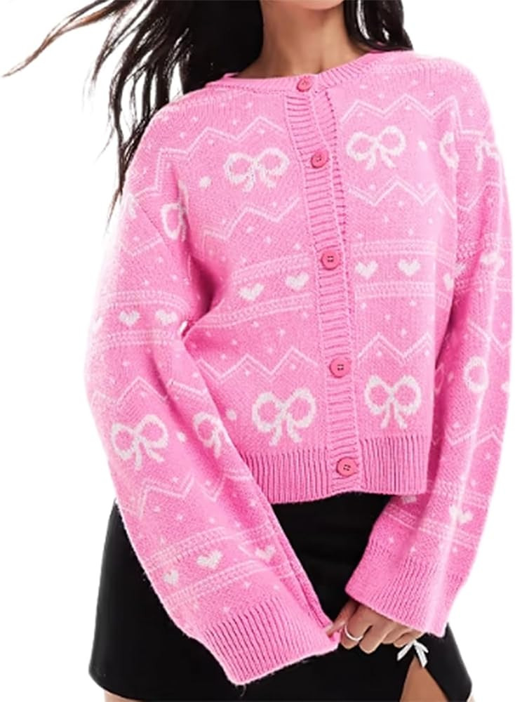 Cute Heart Cardigan for Women Valentine Sweater Long Sleeve Button Up Open Front Knitwear Valenti... | Amazon (US)