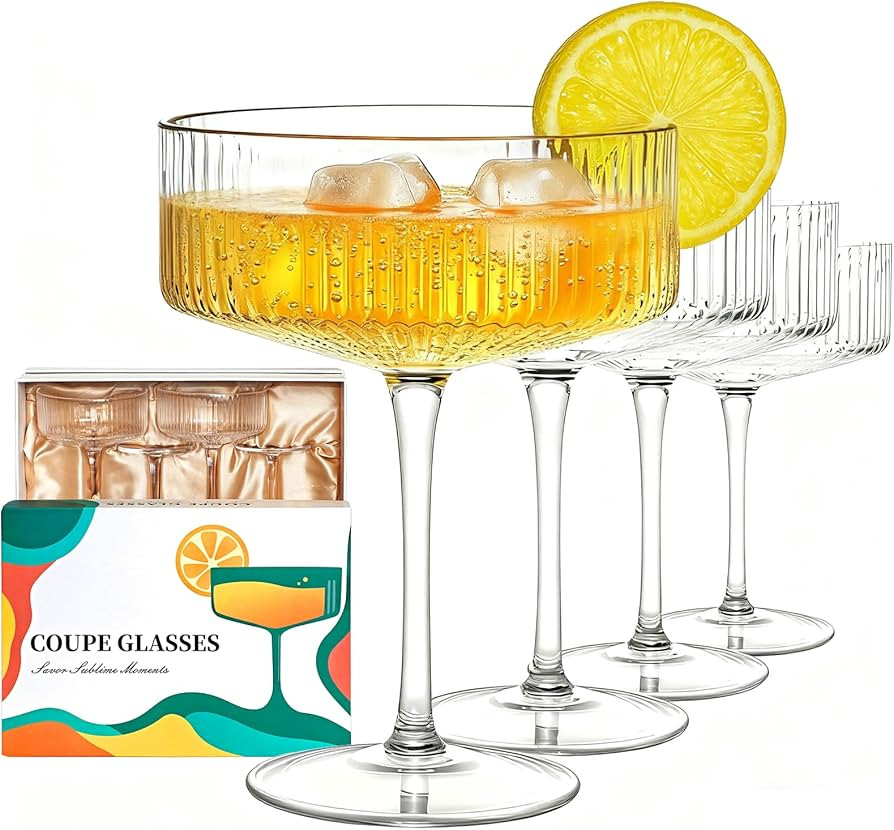 Martini Coupe Glasses Set of 4-10 oz Elegant Ribbed Cocktail Glass, Premium Crystal Glass for Esp... | Amazon (US)