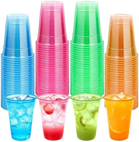50 PCS 12oz Plastic Cups Neon Glowing Party Decorations Disposable Drinking Cups for Birthday Car... | Amazon (US)