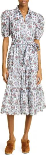 Eunice Floral & Stripe Puff Sleeve Cotton ShirtdressVERONICA BEARD | Nordstrom