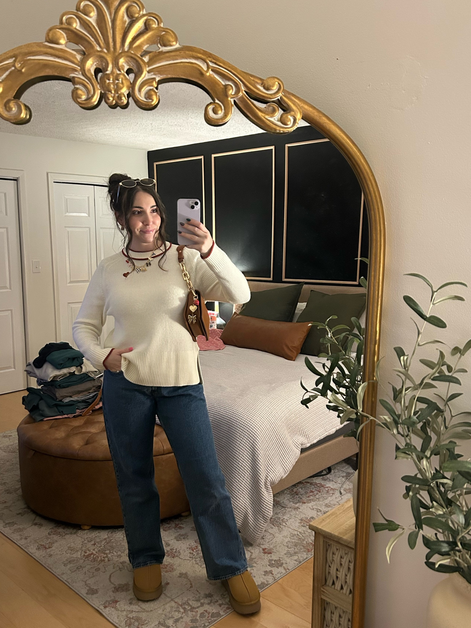 Heart sweater + low rise jeans + Ugg dupe lookalike slippers ❤️🤎

Bedroom mirror pic OOTD + home bedroom decor 

#LTKFindsUnder50 #LTKStyleTip #LTKSeasonal