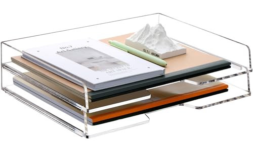 SANRUI Stackable Paper Tray,Acrylic File Organizer,Paper Tray Organizer for Desk,Clear Office Desk Organization for Office, Home or School，2 Tier | Amazon (US)