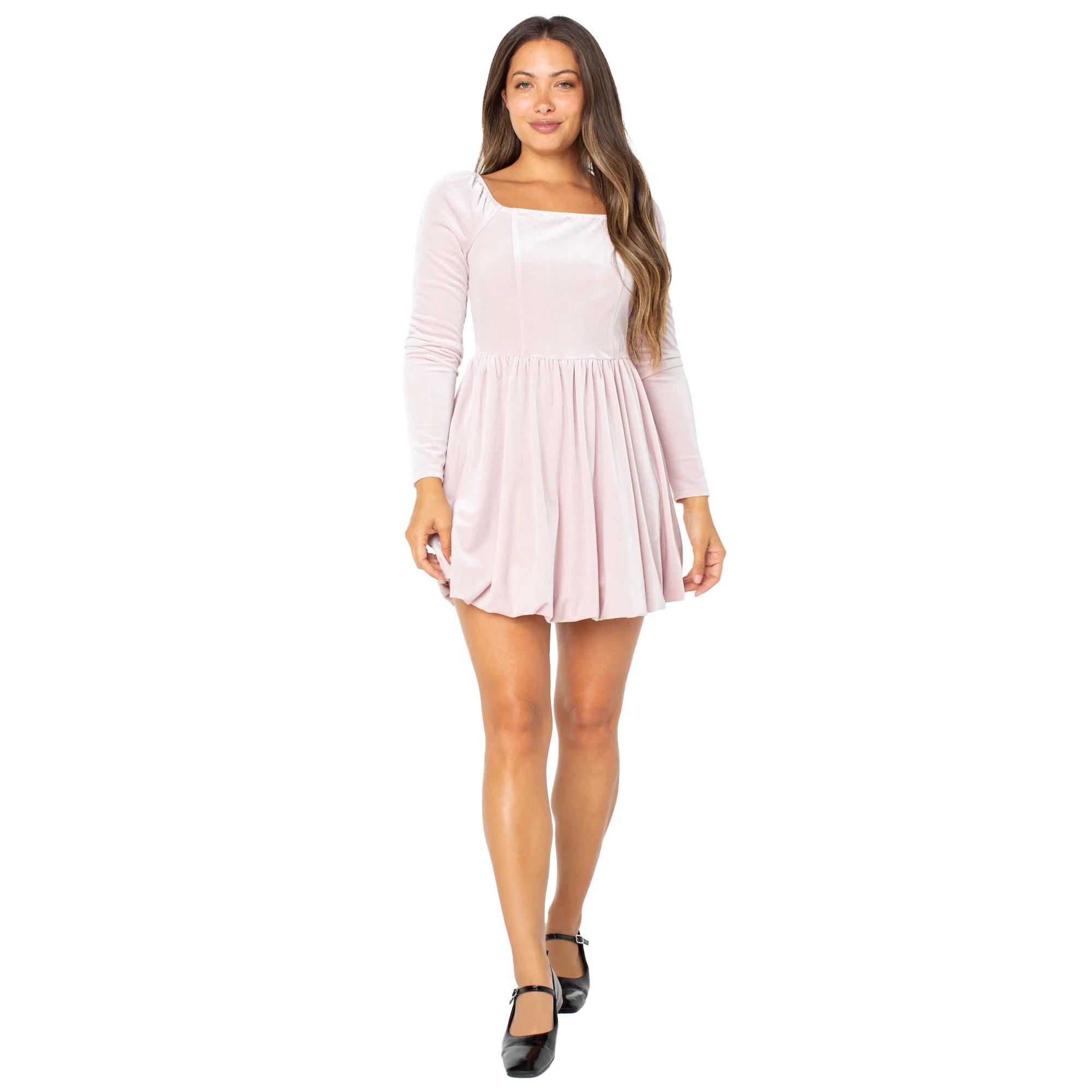 Celebrity Pink Women's Long Sleeve Velvet Bubble Hem Mini Dress, Sizes XS-XXXL | Walmart (US)