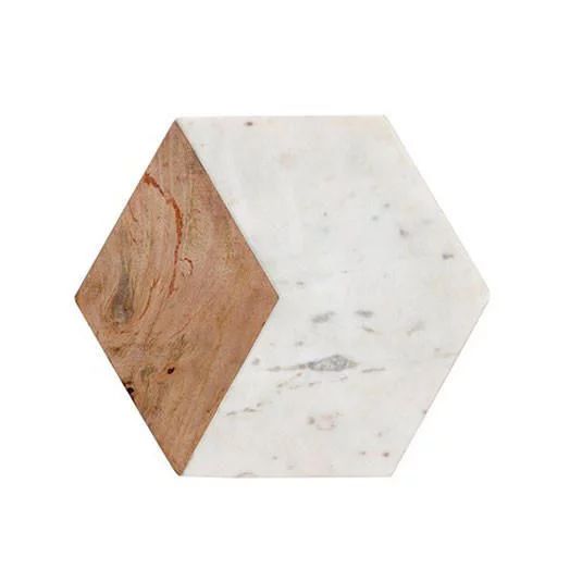 LA BELLA HOME | Hexagon Shape | Wood Marble Cheeseboard | 11" X 11" Size | Natural Marble and Sol... | Walmart (US)