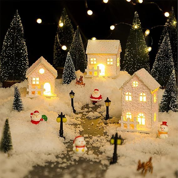Gerrii 17 Pcs Christmas Village Sets Winter Houses Village with Lighted LED Accessories Christmas... | Amazon (US)