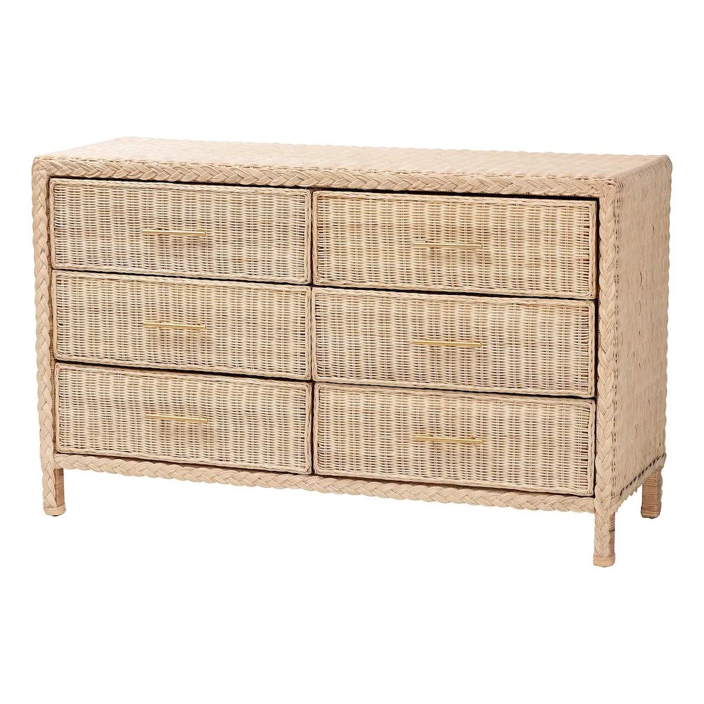 bali & pari Lanica Japandi Sun-Bleached Braided Rattan 6-Drawer Dresser | Walmart (US)