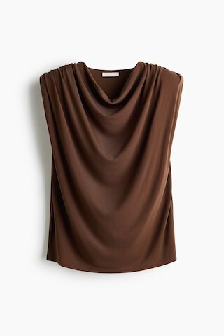 H & M - Draped Top with Shoulder Pads - Brown | H&M (US, CA, MX)