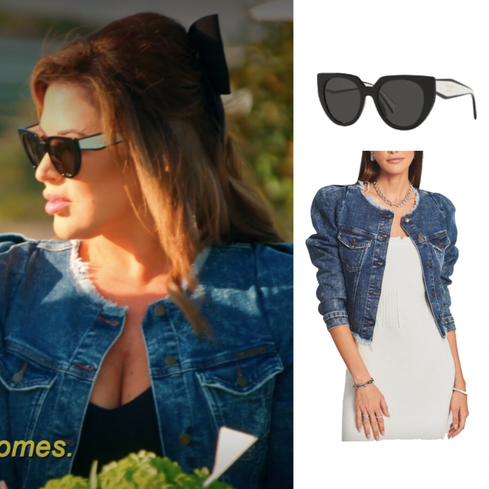 Emily Simpson’s Denim Jacket and Black and White Sunglasses