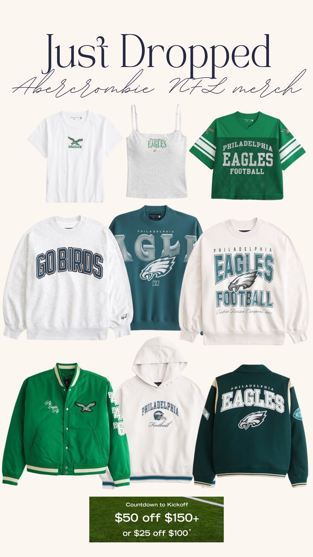 The day we’ve all been waiting for… Abercrombies NFL merch is back and almost everything is in stock!!!! It’s Christmas and I’m ready for game day. Go birds!!! 💚😍🦅🦅

#LTKSeasonal #LTKStyleTip
