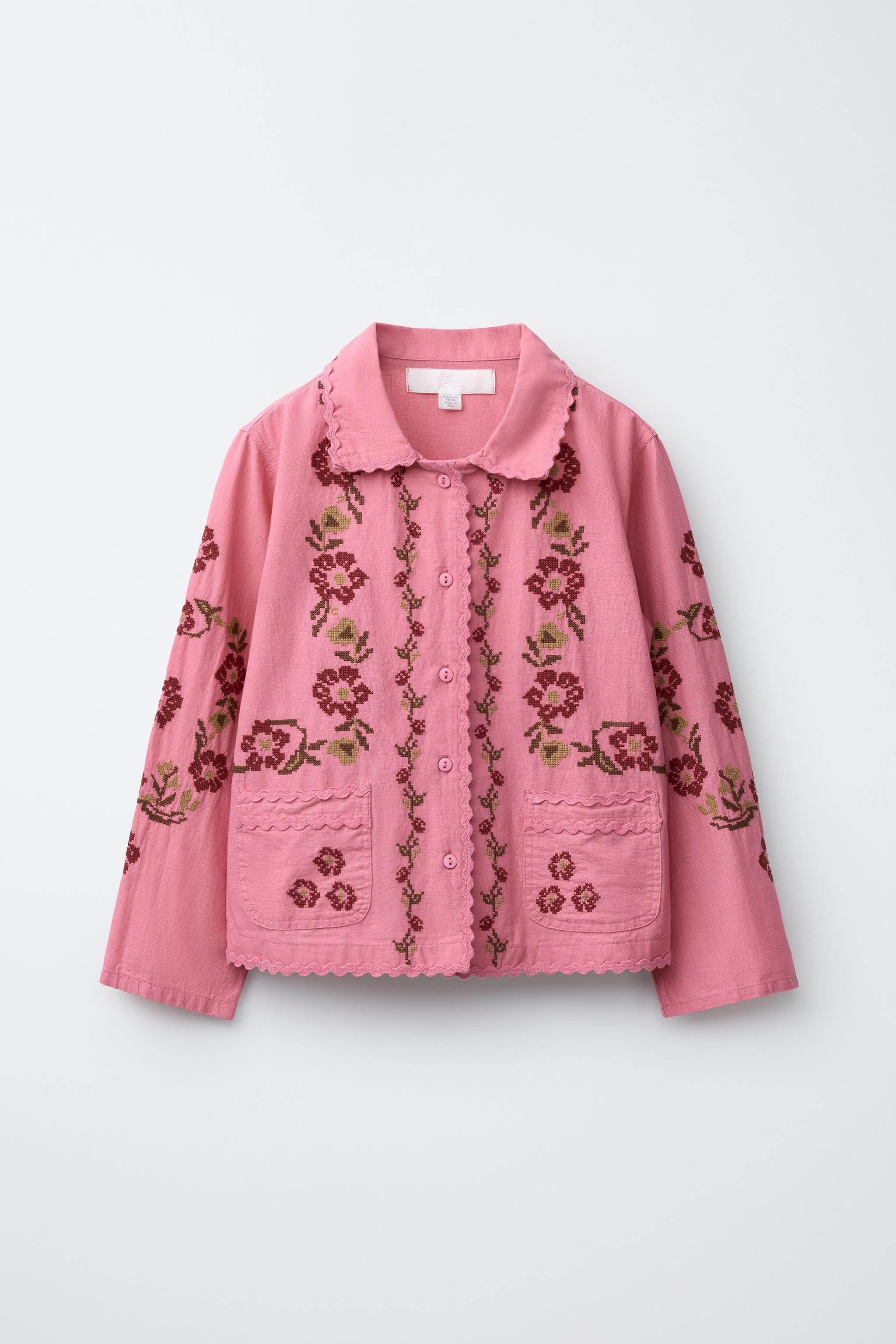 COTTON LINEN BLEND CROSS STITCH EMBROIDERED OVERSHIRT | Zara US