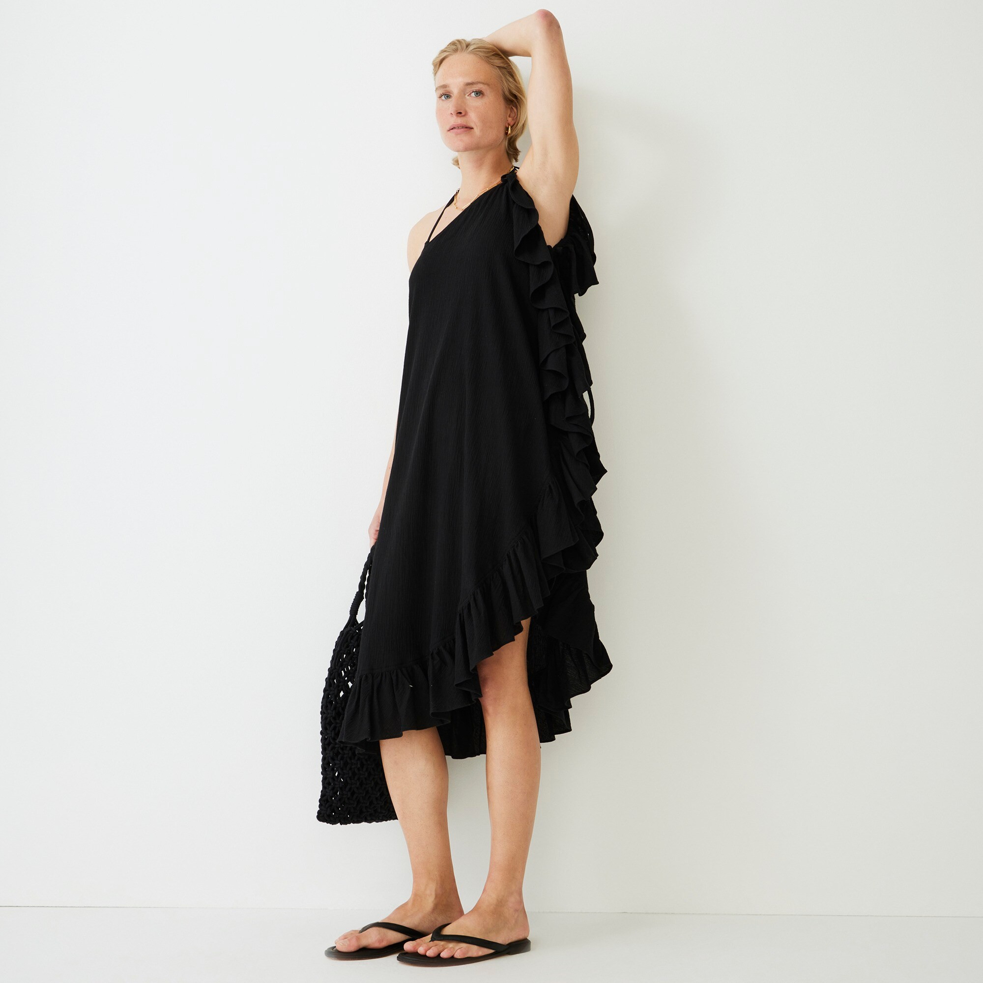 Ruffle one-shoulder cover-up dress in soft gauze | J. Crew US